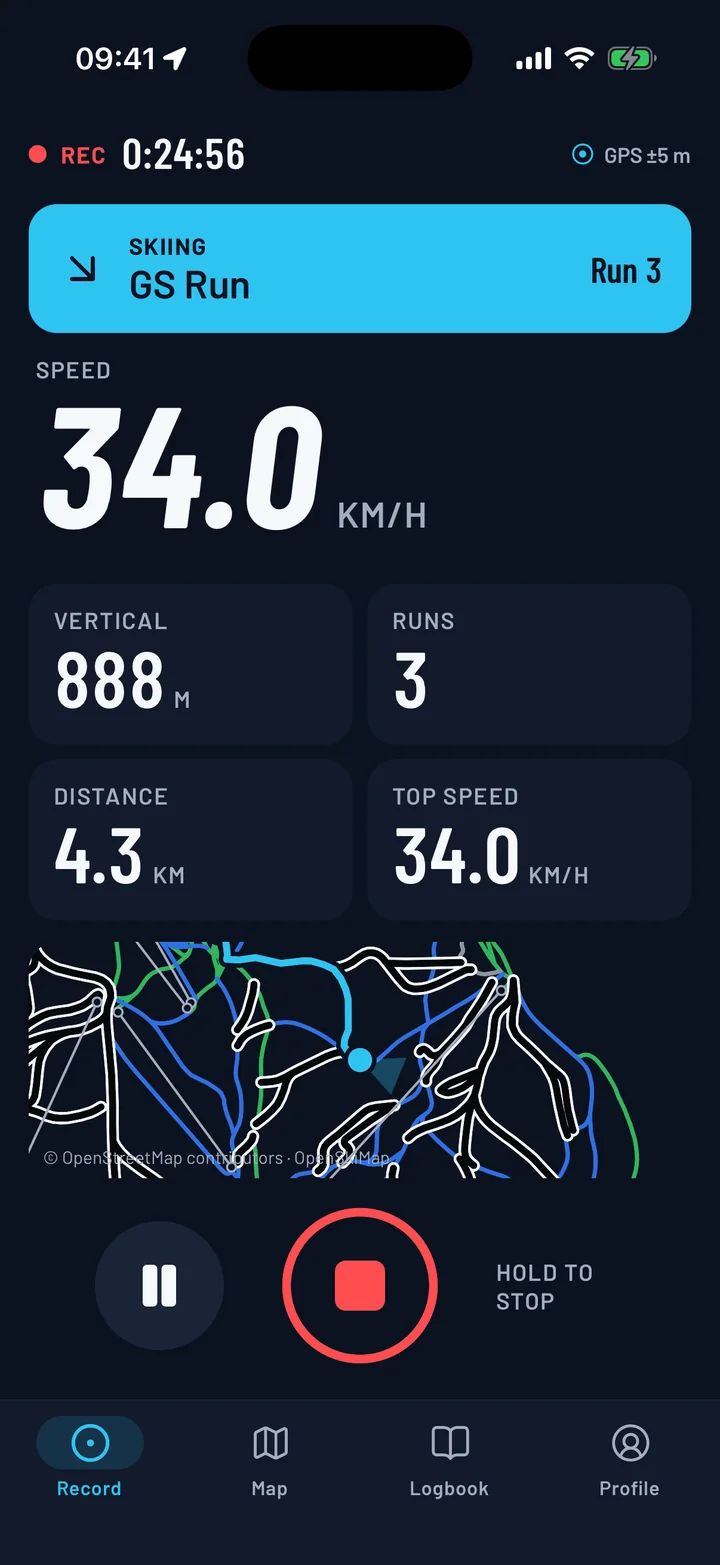 Live while you ride: Speed while you ski, today's vertical when you're on a lift.